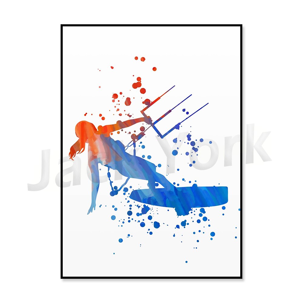 Kiteboarding art, Kitesurfing print, Watercolor sport, Surfer gift ideas, Surfing printable, Surfer girl art print