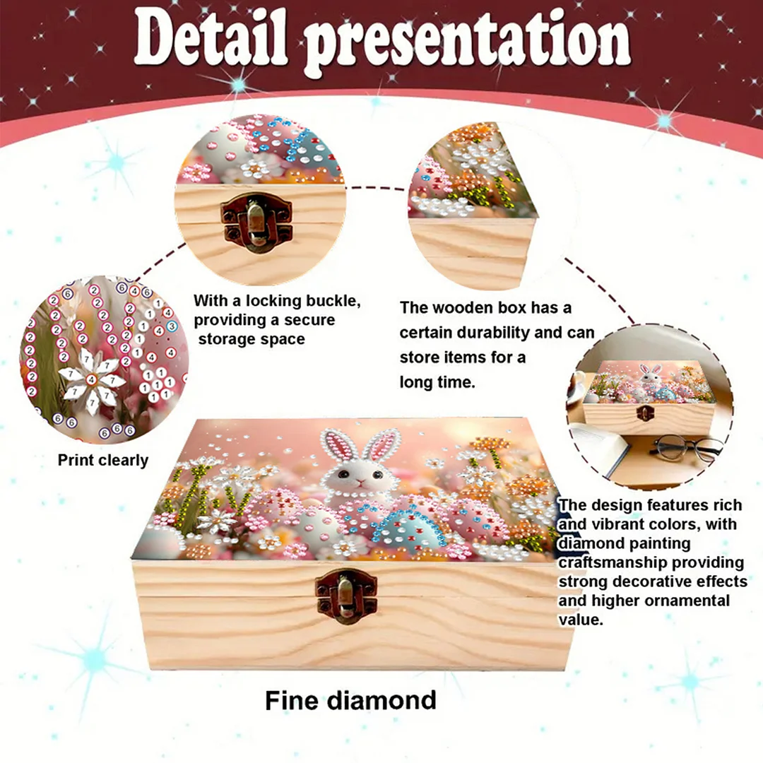 5D DIY Diamond Painting Handmade Wood Storage Box for Home Decor Craft (Rabbit)