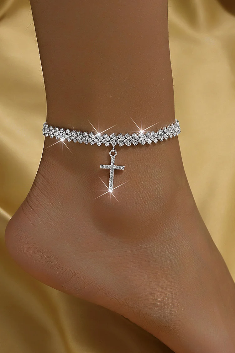 Rhinestone Decor Cross Pendant Alloy Fashionable Anklet
