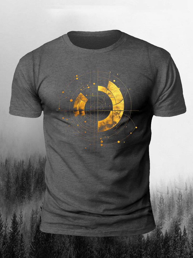Men's Circular Geometric Lines Printed Short-Sleeve T-shirt