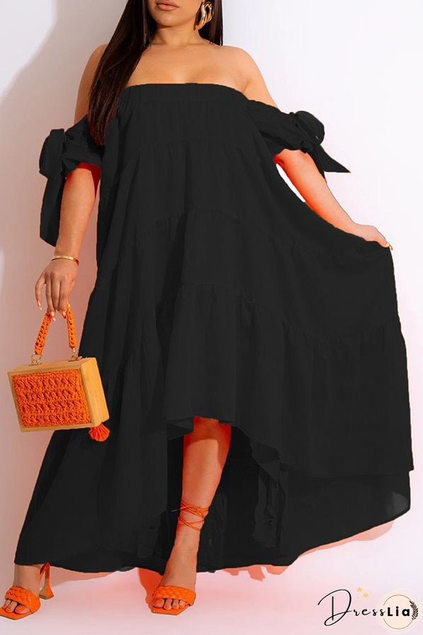 Off Shoulder Ruffled High Low Hem Maxi Dress