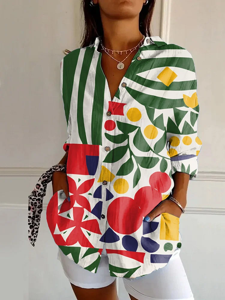 Vintage Abstract Art Print Long Sleeve Shirt