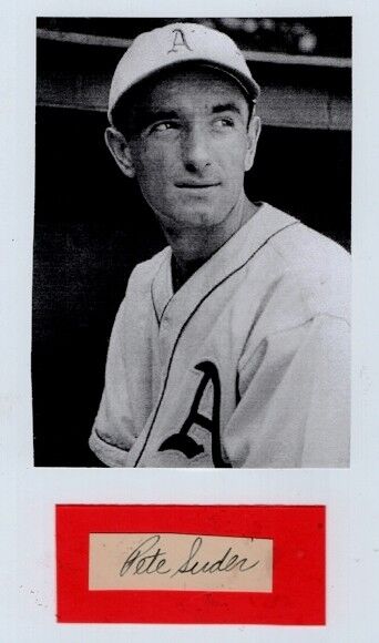 1952 PETE SUDER-PHILADELPHIA A'S VINTAGE AUTOGRAPHED CUT W/ Photo Poster painting-(d.2006)