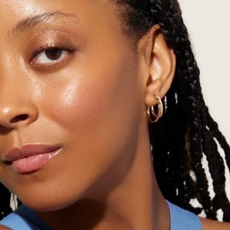 1 Pair Fashion Geometric Gold Plated 304 Stainless Steel Artificial Diamond Earrings