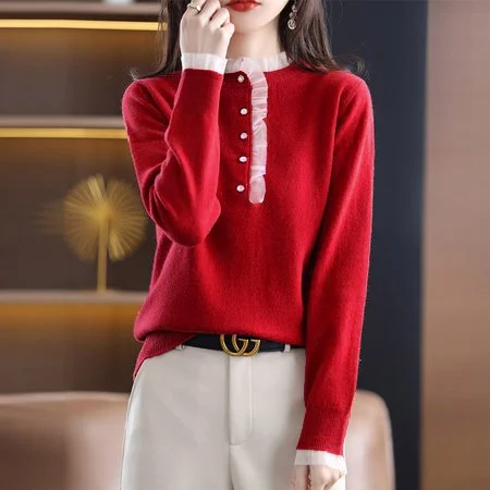 Long Sleeve Casual Shift Paneled Sweater QueenFunky
