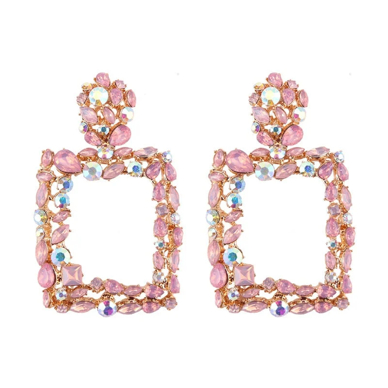 Dvacaman New Designs Crystal Square Drop Earrings for Women 2019 Fashion Rhinestone Statement Earrings Dangle Wedding Jewelry