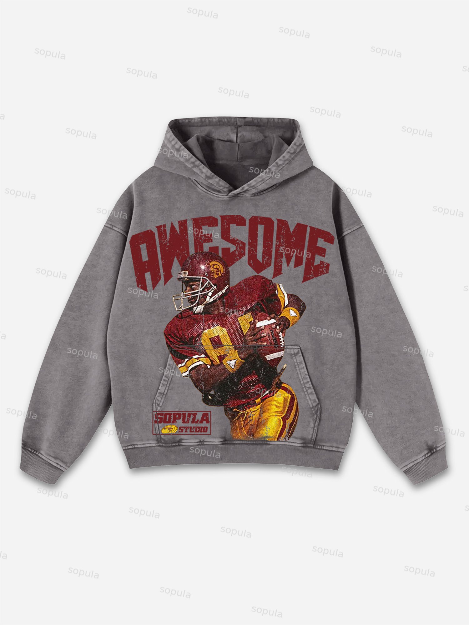 Sopula Awesome Rugby Player Graphic Print Washed Hoodie - SOPULA