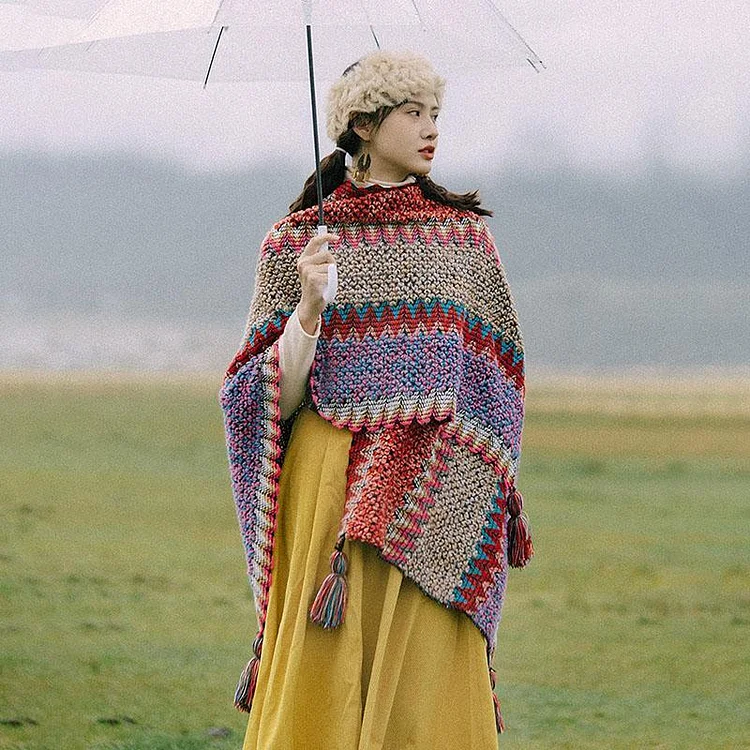 Elegant Knitted Warm Tassel Scarf Shawl