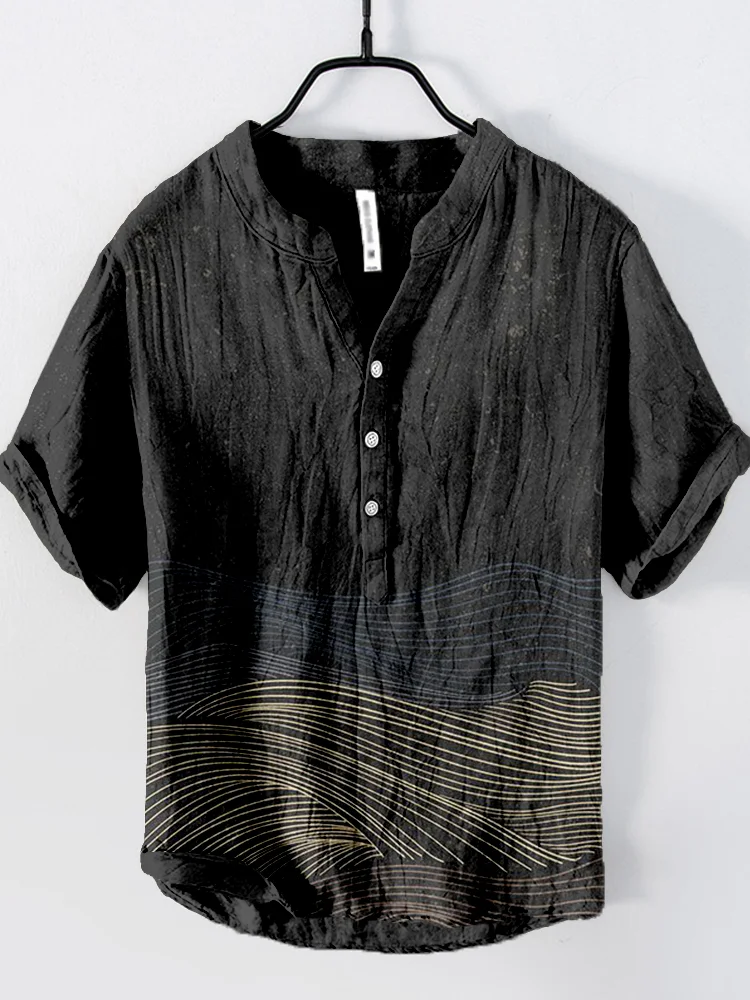 Comstylish Traditional Japanese Pattern Linen Blend Cozy Shirt