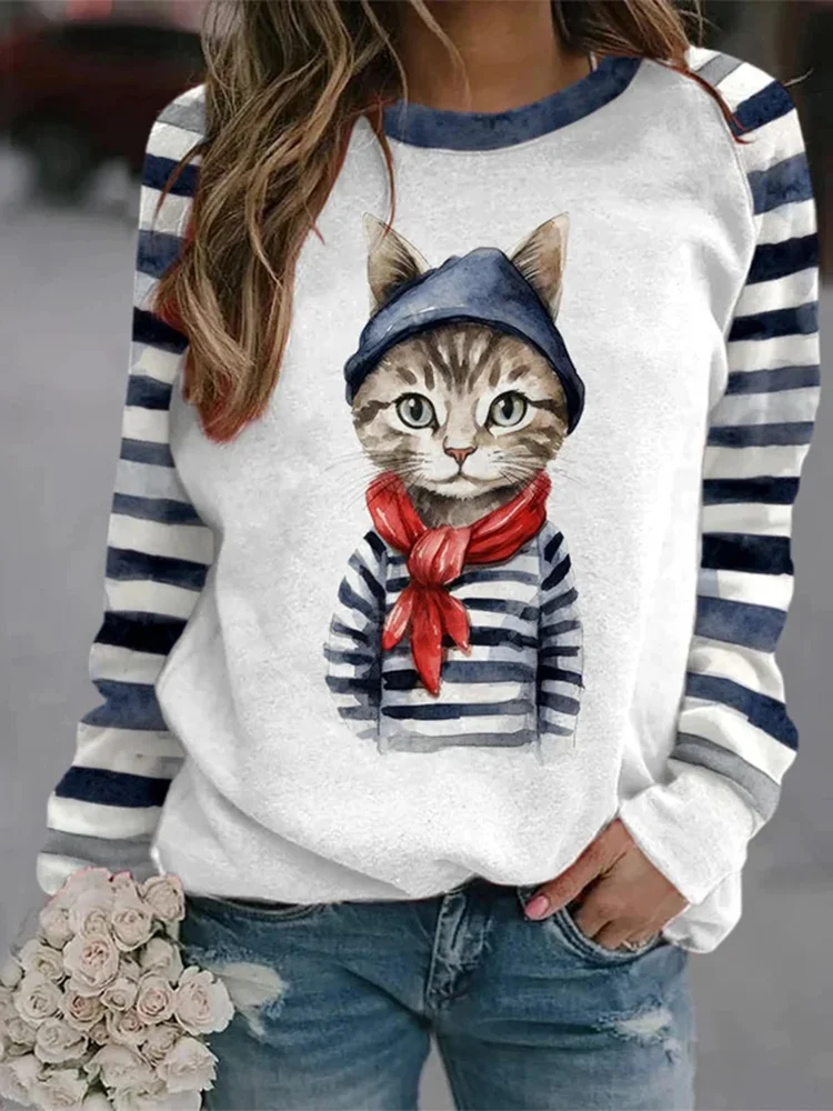 Women's Clothes Cat Print Sweatshirt