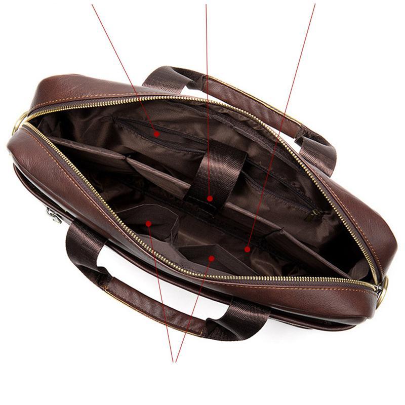 Great Quality Antique Brass Hardware Organizational Layout Leather Briefcase