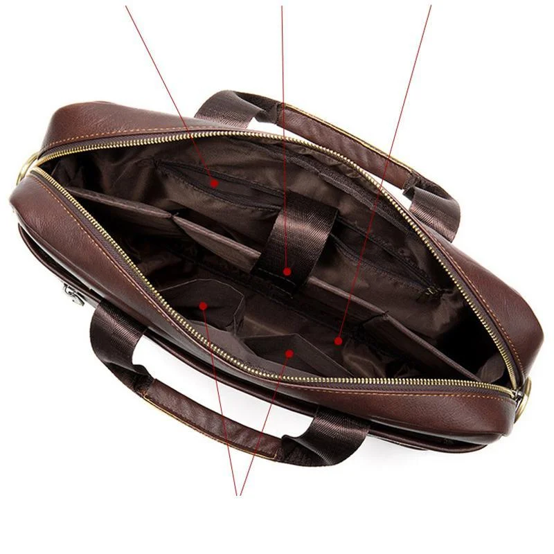 Great Quality Antique Brass Hardware Organizational Layout Leather Briefcase