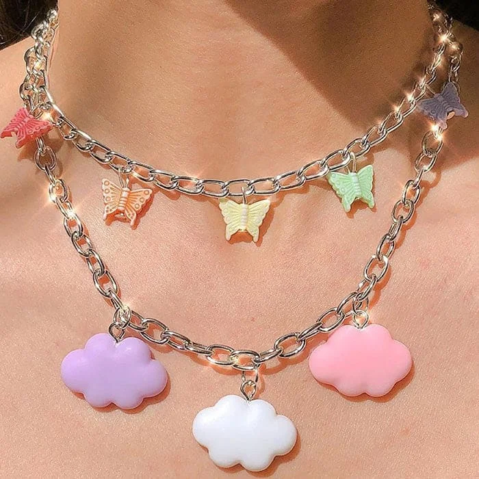 Colorful Butterfly & Clouds Necklace