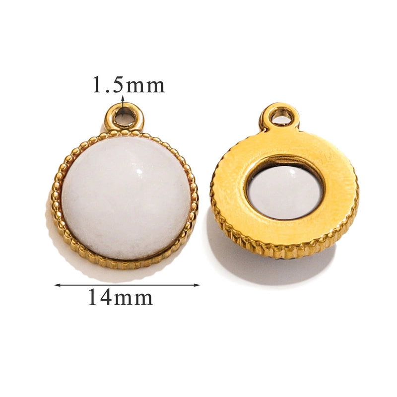 3 Pieces 13*10mm 14mm 304 Stainless Steel Natural Stone Round Pendant Jewelry Accessories