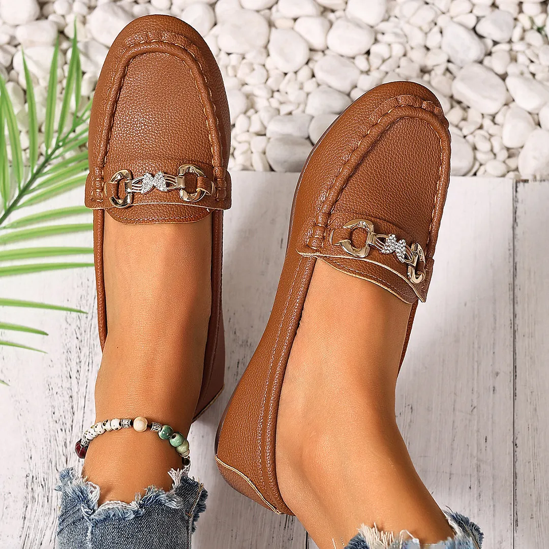 Breakj Breakj Casual Single-Shoe Lef Shoes Light-Mouthed Bean Shoes Women's 2025 New Fashion Metal Chain Large-Size Mother Shoes