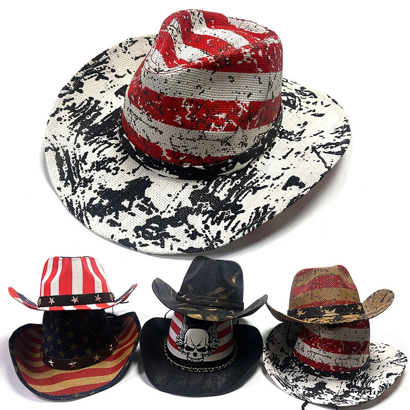 Hand Painted American Flag Series Western Cowboy Straw Hat