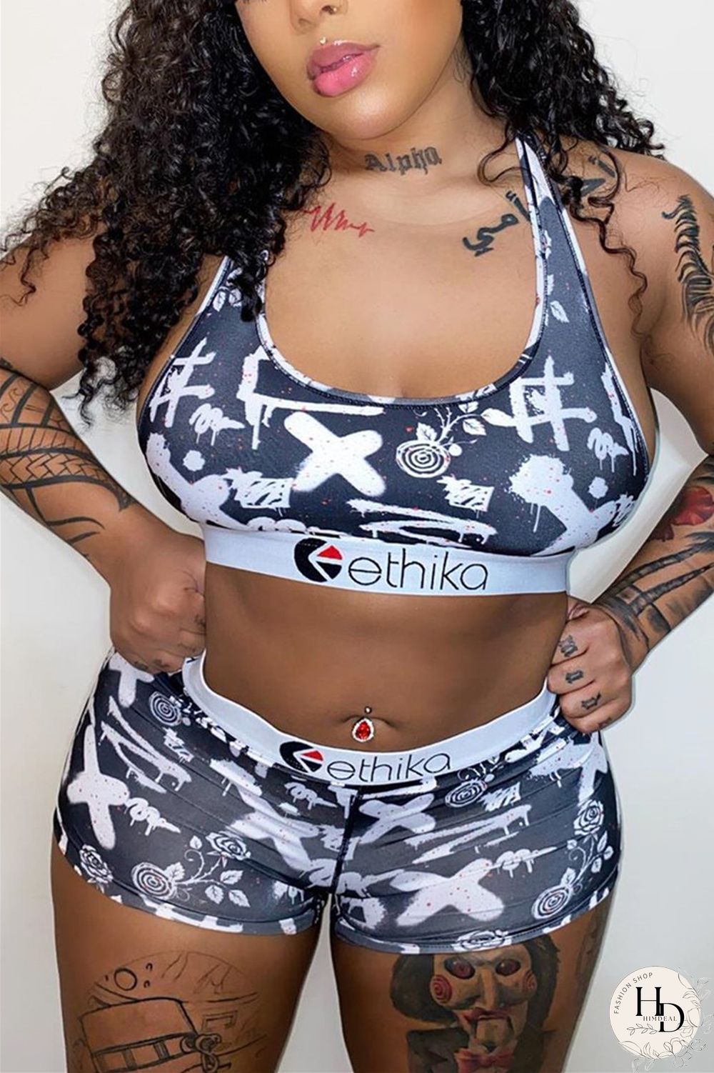 Red Fashion Sexy Printed Vest Shorts Set