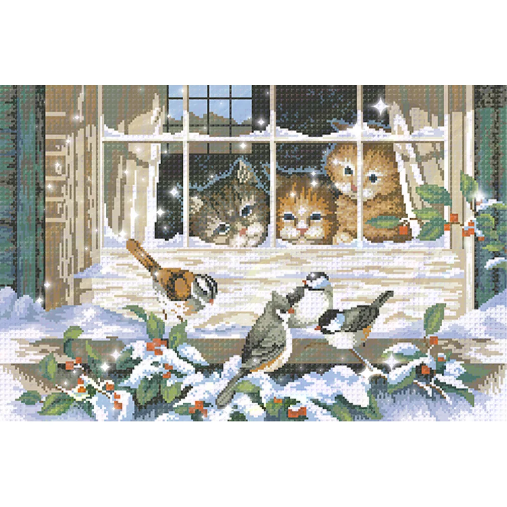 9CT Full Stamped Cross Stitch Bead Embroidery- Cat(Canvas|71*46CM)