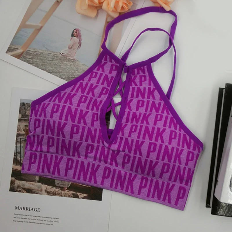 Zoki Sexy Hollow Out Women Crop Tops Energy Sports Bra Pad High Impact Tanks Fashion Letter Knitted Female Camis Fitness Tanks