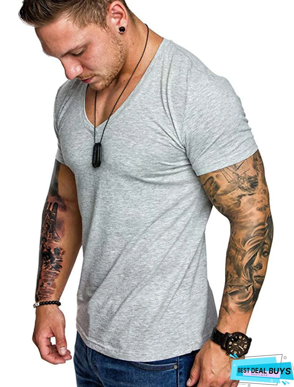 Men's T-Shirt Graphic Plus Size Pure Color Short Sleeve Daily Slim Tops Cotton Basic Dark Gray White Light Gray / Sports / Summer