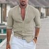 Men's Linen Shirt Henley Casual Outdoor Shirt Long Sleeve Plain Collar Casual Hawaiian Clothing by Inlyline