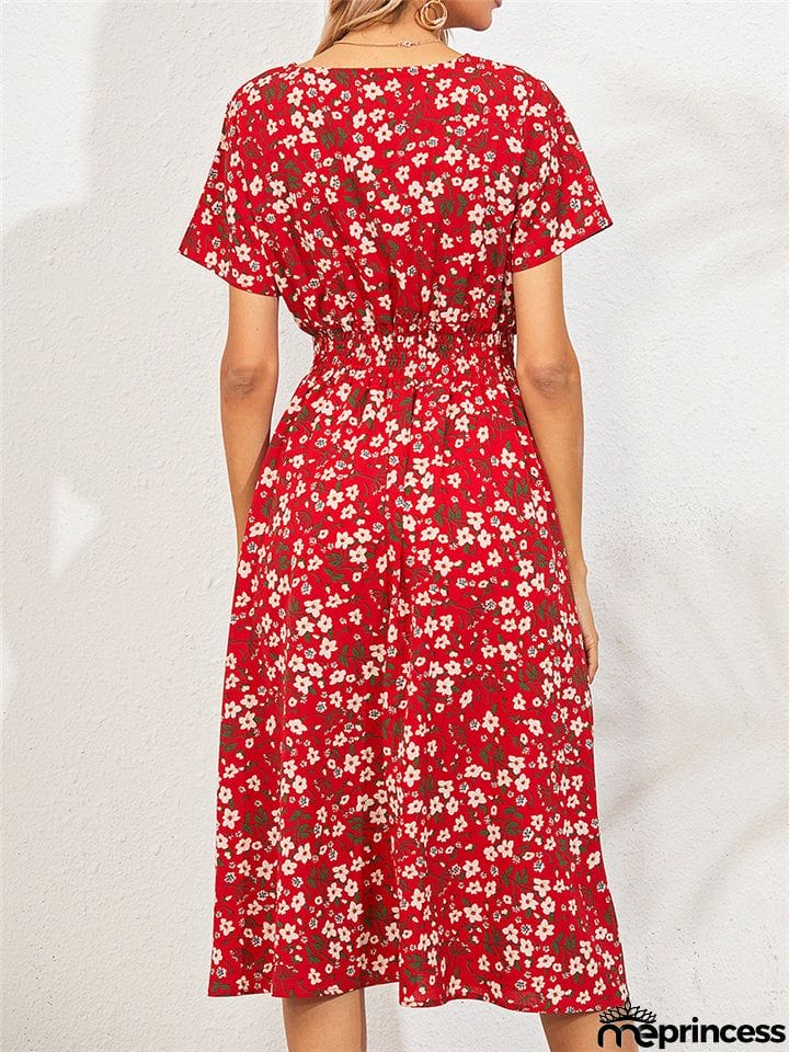 Summer Floral Printed Short Sleeve Dresses
