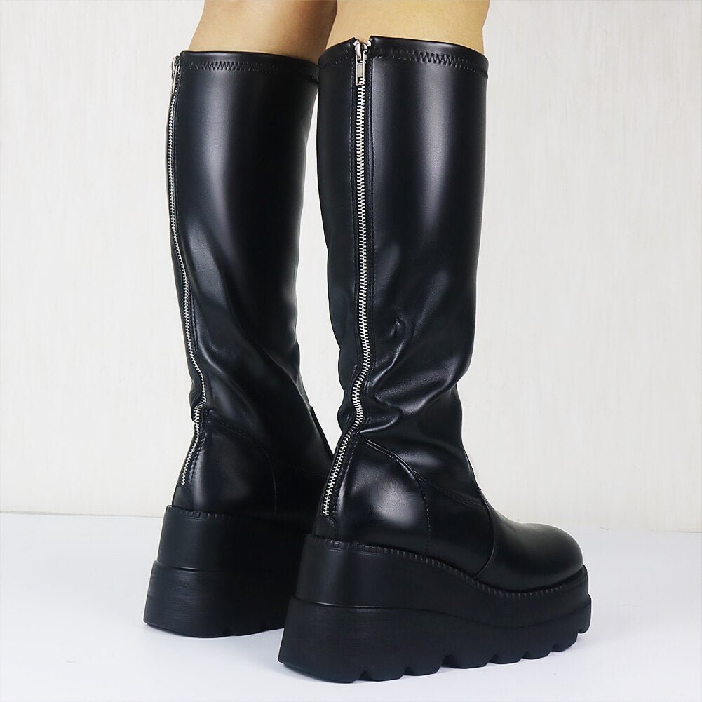 Brand New Large Sizes 43 Platform Wedge High Heels Stylish Trendy Cool Atuumn Winter Motorcycles Boots Shoes Women Footwear