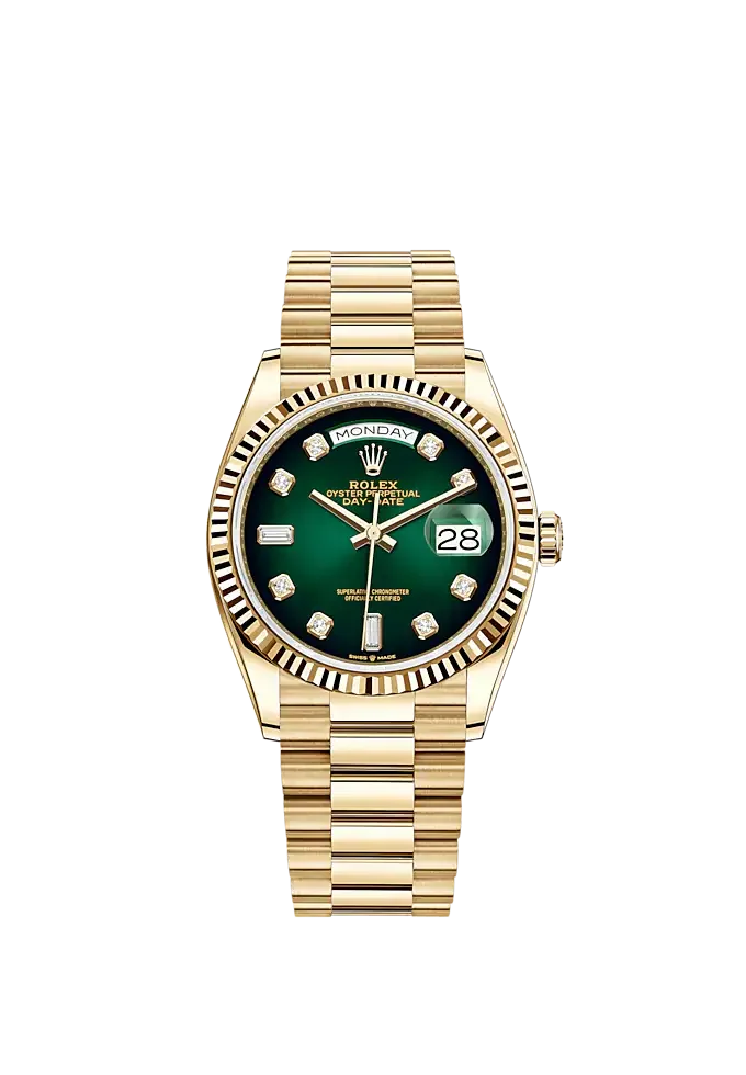 ROLEX Day-Date 40mm Green Ombre Diamond Dial Yellow Gold President Automatic Men’s Watch 128238
