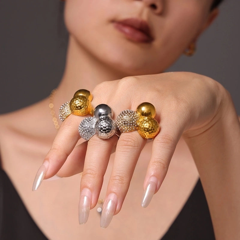 Elegant Luxurious Vacation Geometric Imitation Diamond Titanium Steel Zircon 18K Gold Plated Rings