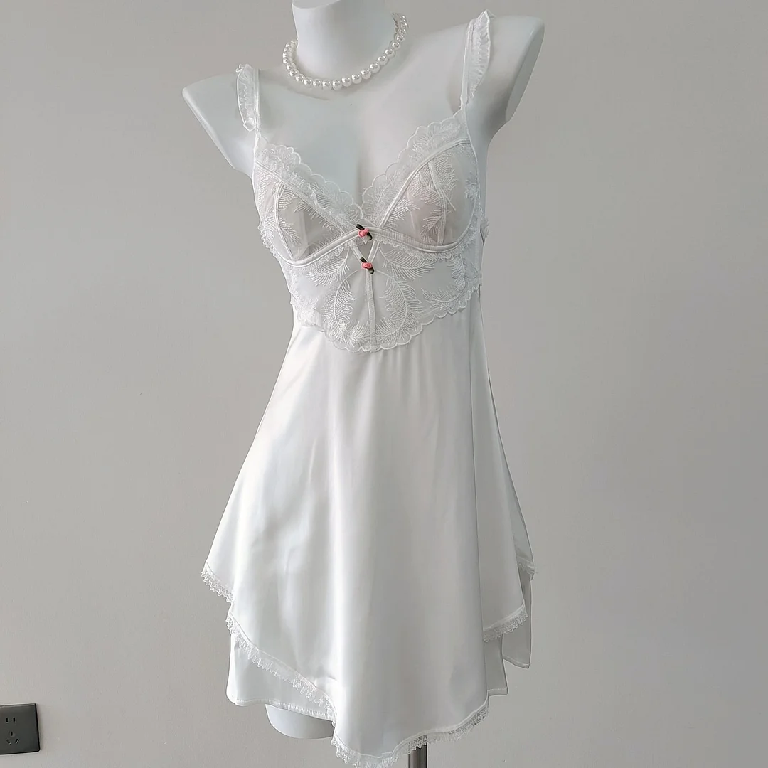 Churchf Churchf Lace Hollow With Chest Pad Sling Ice Spring And Autumn Cool Night Dress Beautiful High Sense Of Pajamas Female Pure Desire