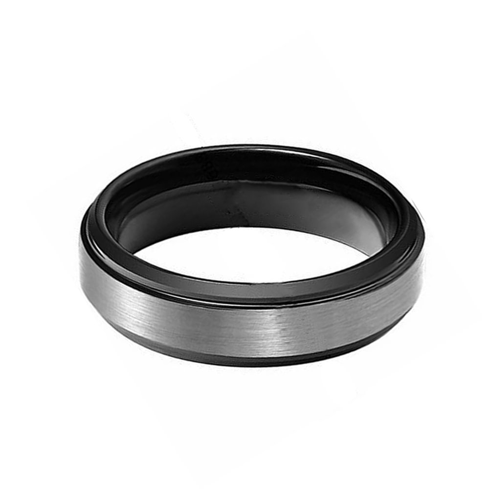 6mm Unisex Tungsten Carbide Ring Gray Brushed Black Interior with Step Edge