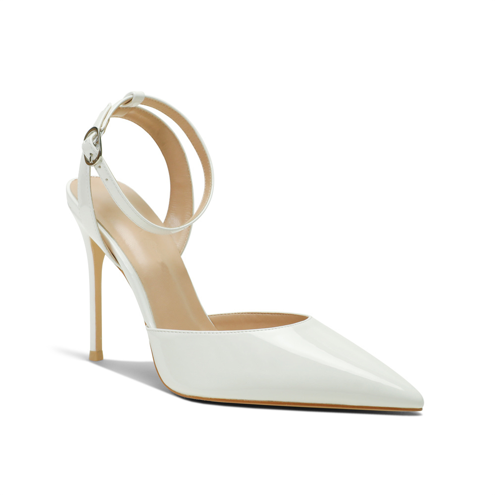 100mm Women's Slingback Ankle Buckle Pointed Toe Wedding High Heels-MERUMOTE
