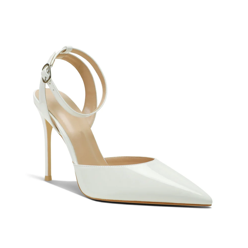 100mm Women's Slingback Ankle Buckle Pointed Toe Wedding High Heels-MERUMOTE