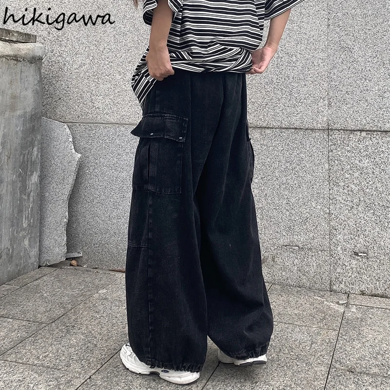 Brownm Japanese Wide Leg Pants Women High Waist Vintage Cargo Pants 2022 New Bottoms Korean Fashion Streetwear Casual Trousers