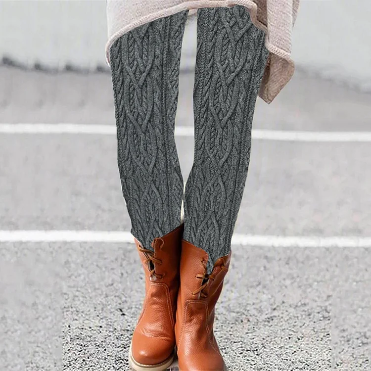 VChics Vintage Aran Cable Knit Pattern Comfy Leggings