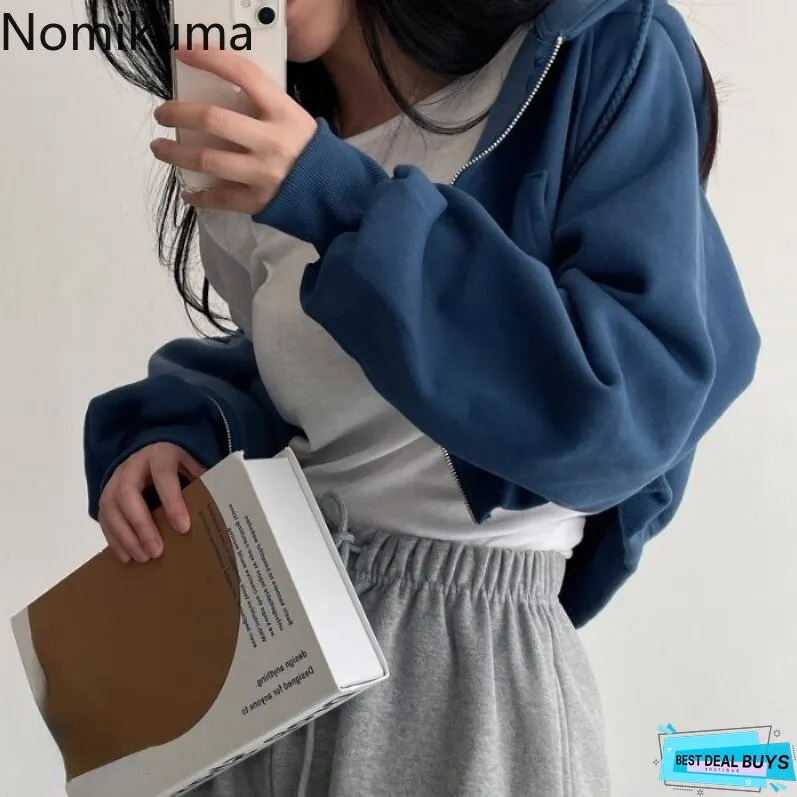 Autumn New Long Sleeve Hooded Hoodies Women Solid Color Kroean Style Vintage Sweatshirt