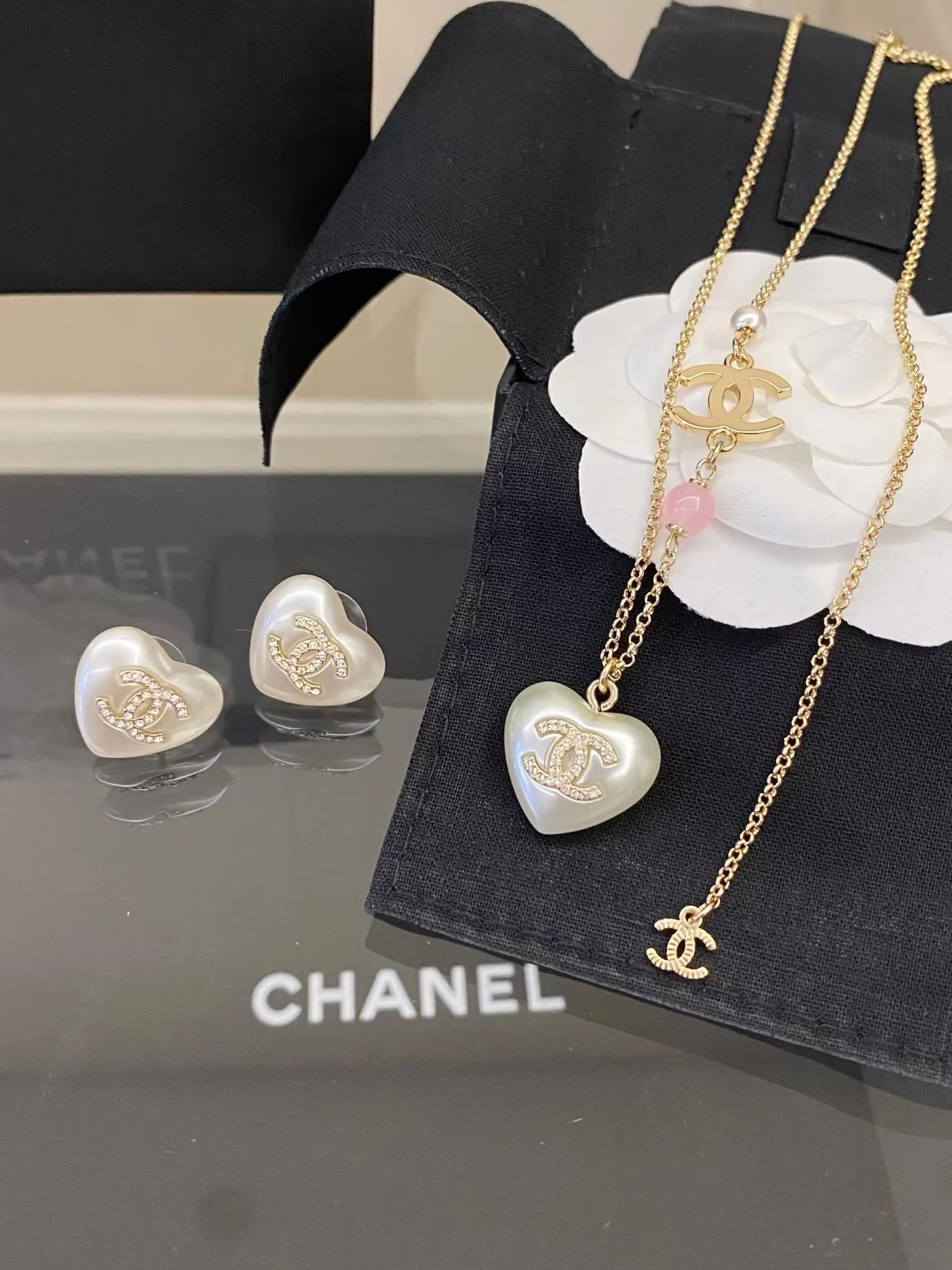 Chanel Pearl Love Heart Pendant Necklace