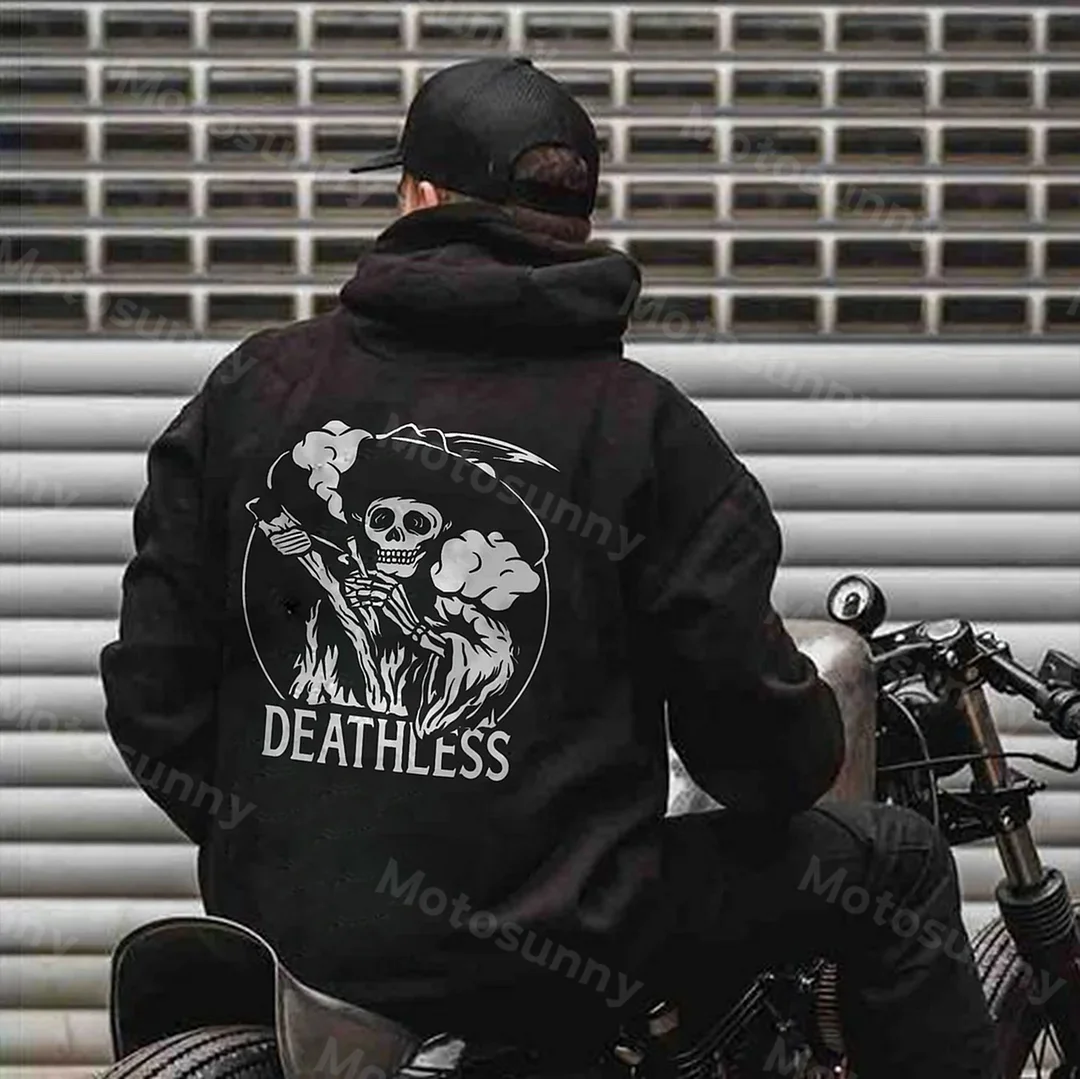 DEATHLESS Skull Smoking Graphic Black Print Hoodie