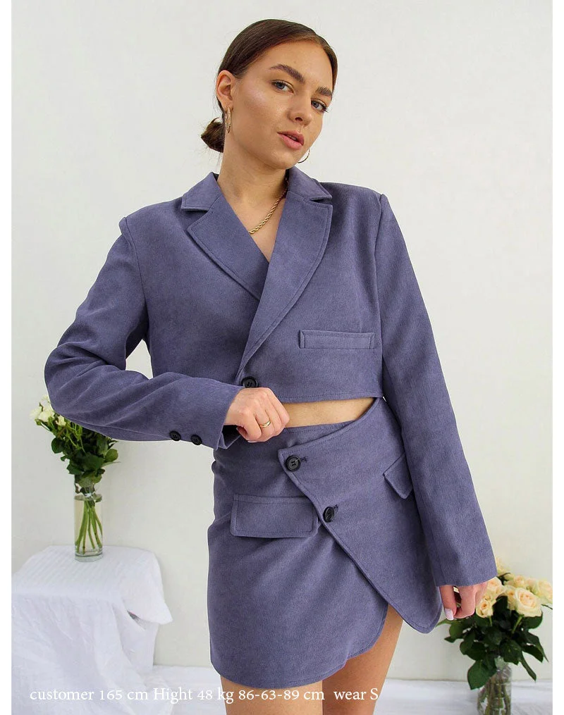 Vintage Two Piece Set, Matching Crop Blazer and Mini Skirt, Mia Royal Blue