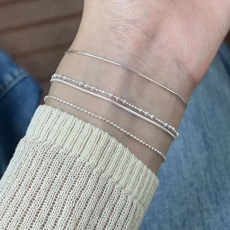 925 Sterling Silver Ball Chain Snake Chain Bracelets Elegant Minimalist