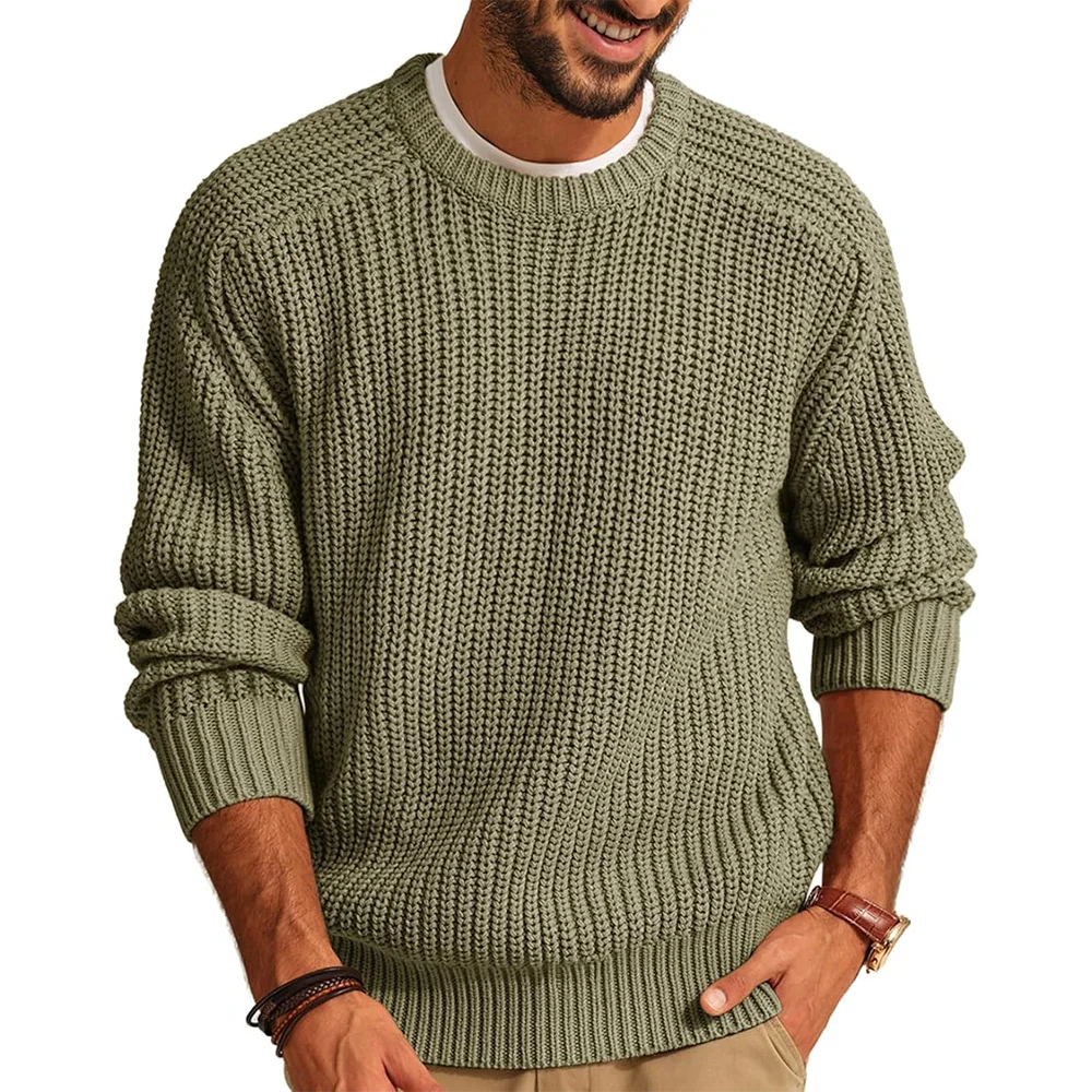 Uveng Uveng New Men's Solid Color Long-Sleeved Round Neck Fashion Sweater Loose Retro Sweater