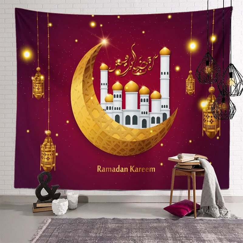 2021 Ramadan Decorations Home Tapestry Moon Star Eid Mubarak Wall Hanging Tapestries Decor Living Room Bedroom Background Decor