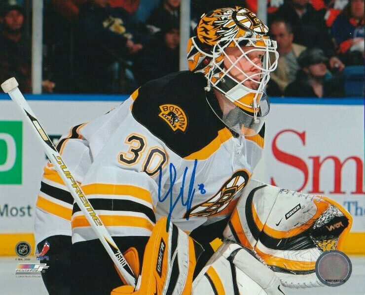 TIM THOMAS SIGNED BOSTON BRUINS GOALIE 8x10 Photo Poster painting #3 Autograph