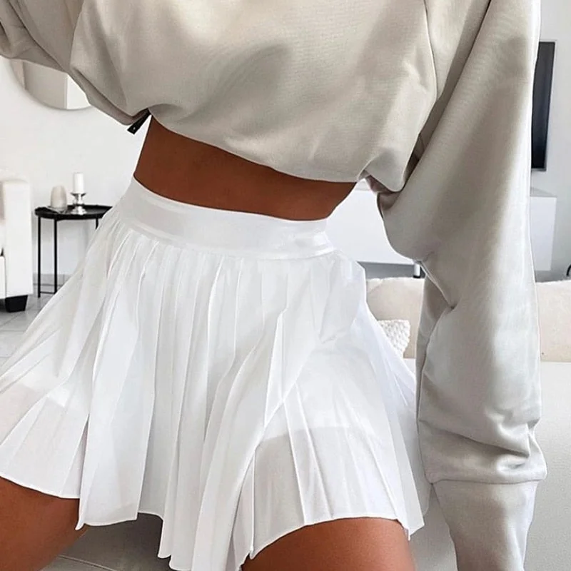 A-line fresh high waist miniskirt With leggings solid color Ruffle casual skirt Campus style skirt summer clothes vintage bag