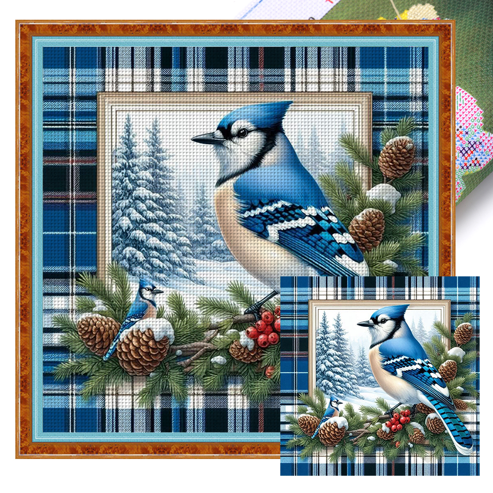 Winter Blue Bird Full 11CT Pre-stamped Canvas(40*40cm) Cross Stitch