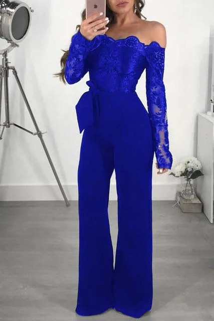 Daisda Chic Lace Black Strapless Long Sleeves Wide Leg Jumpsuit