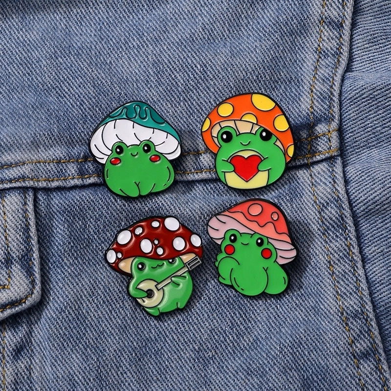 Minimalist Pin Mushroom Frog Alloy Enamel Unisex Brooches