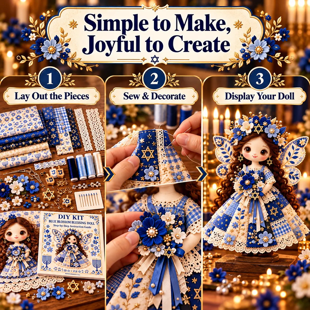 Hanukkah DIY patchwork doll kit design detail