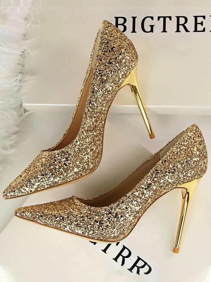 Fashion shallow mouth pointed toe sparkling sequins sexy high-heeled shoes