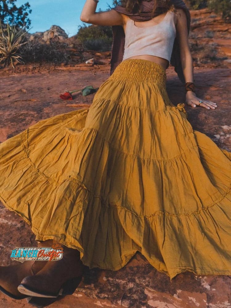 Women’s Solid Color Cotton Pocket Skirt Gold / S